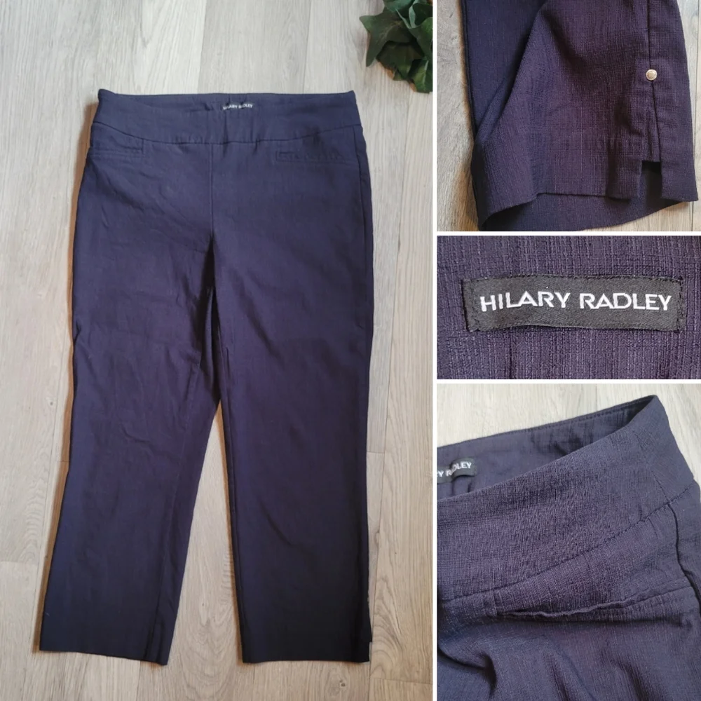 Hilary Radley Dark Navy Textured Cropped Pull-up Pants, Women's Small - Picture 1 of 14